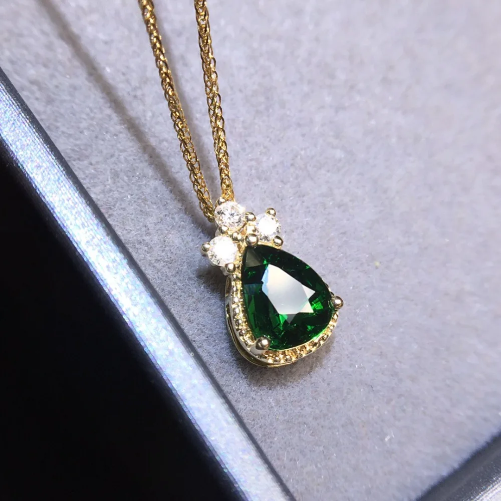 Цаворит подвеска 1.01ct 18K золотые ювелирные изделия природа зеленый цаворит Подвеска из драгоценных камней алмаз sPendant драгоценный камень ожерелья для женщин