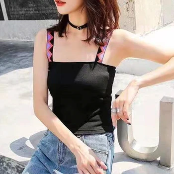 

HELIAR 2020 Summer Sphagetti Crop Tops Women Knitting Camis Top Simple Solid Cottons Camisoles Female Camis Women Strapless Tops