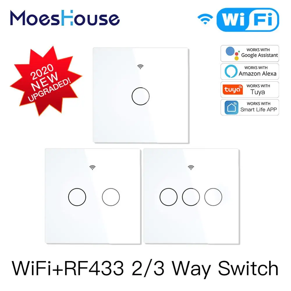 

NEW Upgraded WiFi Smart RF433 Touch Switch 2/3 Way Smart Life/Tuya App Control,Alexa Google Home Voice Control 1/2/3 Gang