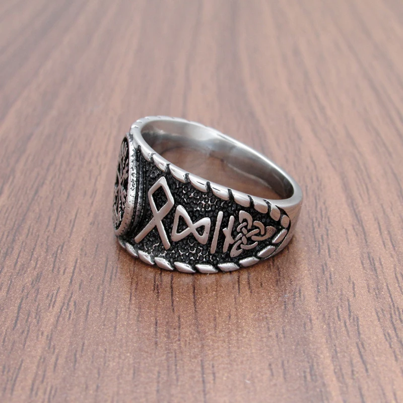 Punk Silver Color 316L Stainless Steel Viking Norse Mythology Odin Ring Men's Amulet For Him Creativity Gift 6