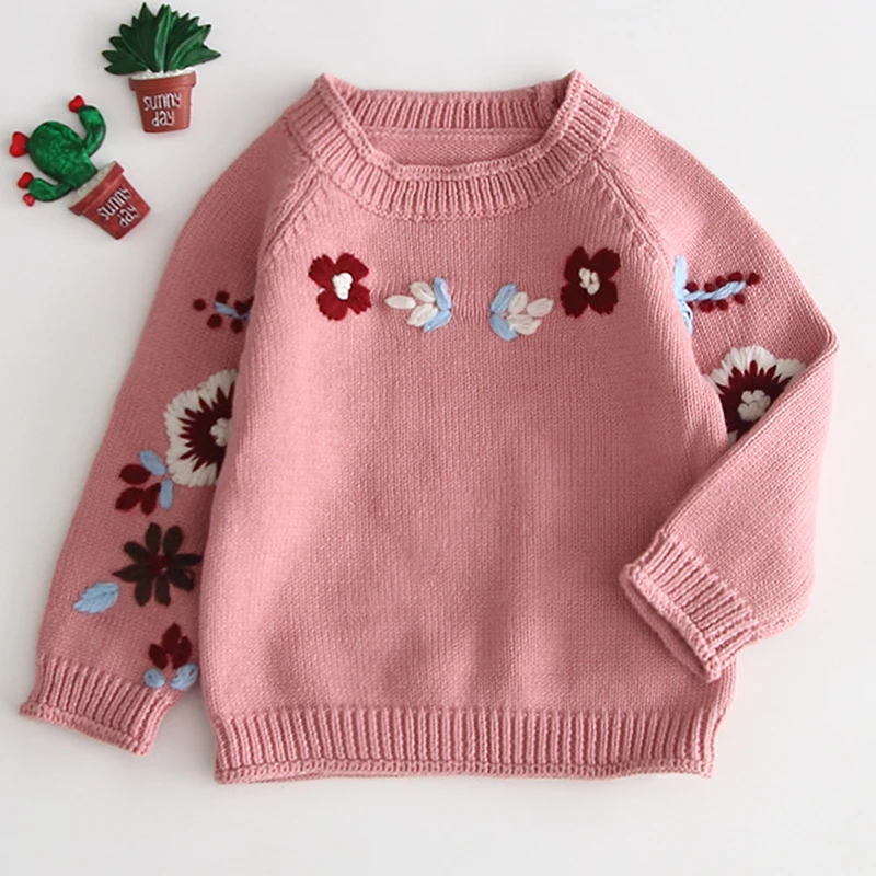 Baby Manual Embroidery Sweater Newborn Girls Sweaters Autumn Toddler Long Sleeves Knitwear Pullovers Winter Children Knit Tops |