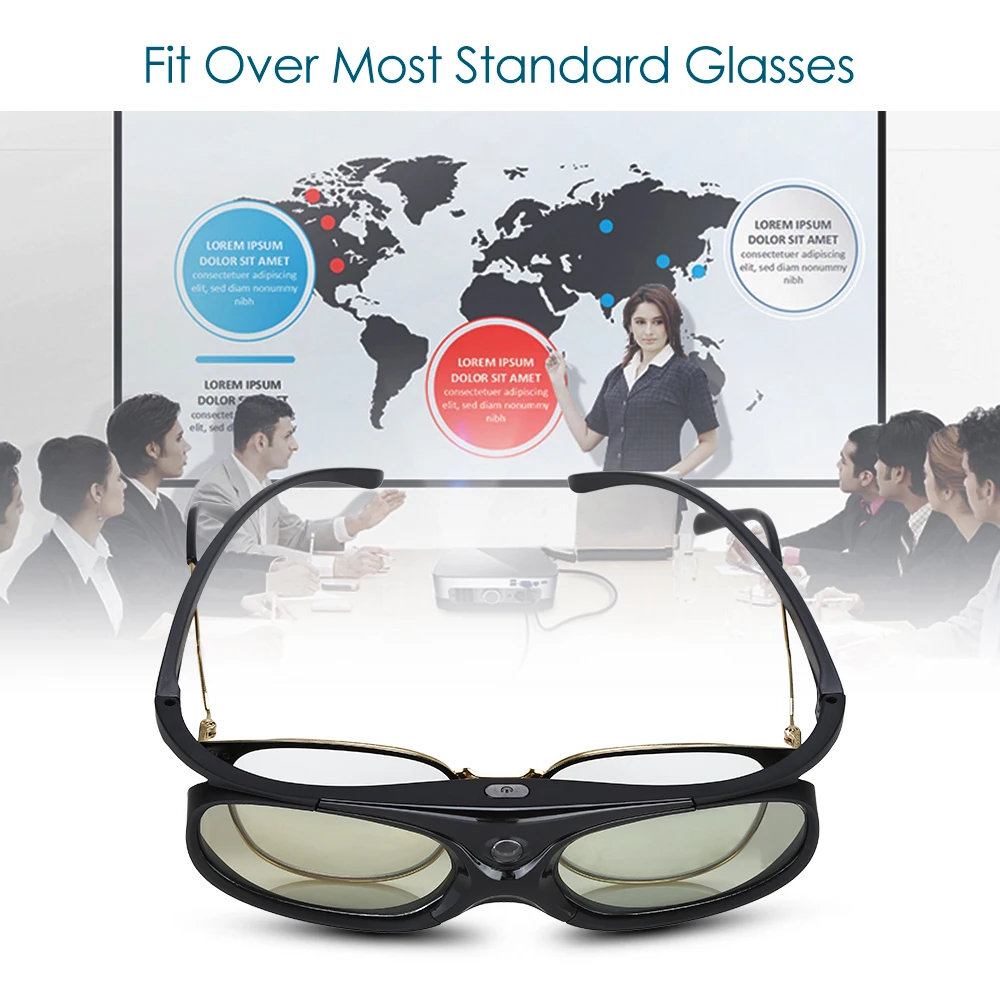 3D Glasses 2pcs Active Shutter DLP-Link USB Blue Compatible BenQ W1070 W700 Dell Projector