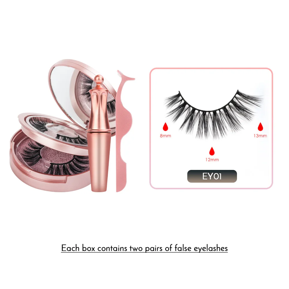 New Arrival Magnetic False Eyelashes& Eyeliner 5 Magnets Natural Soft Fake Eyelashes Extension with 2 Pairs Eyelashes - Color: EY01 set