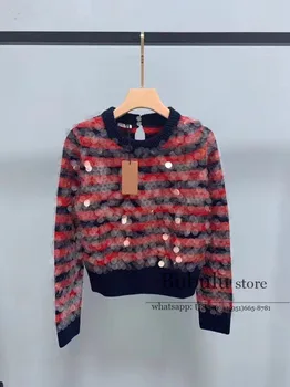

Women's Sweater round Neck Long Sleeve 2020 New Style Heavy Industry Sequin Striped cropped wool pullover sweaters jumper luxury