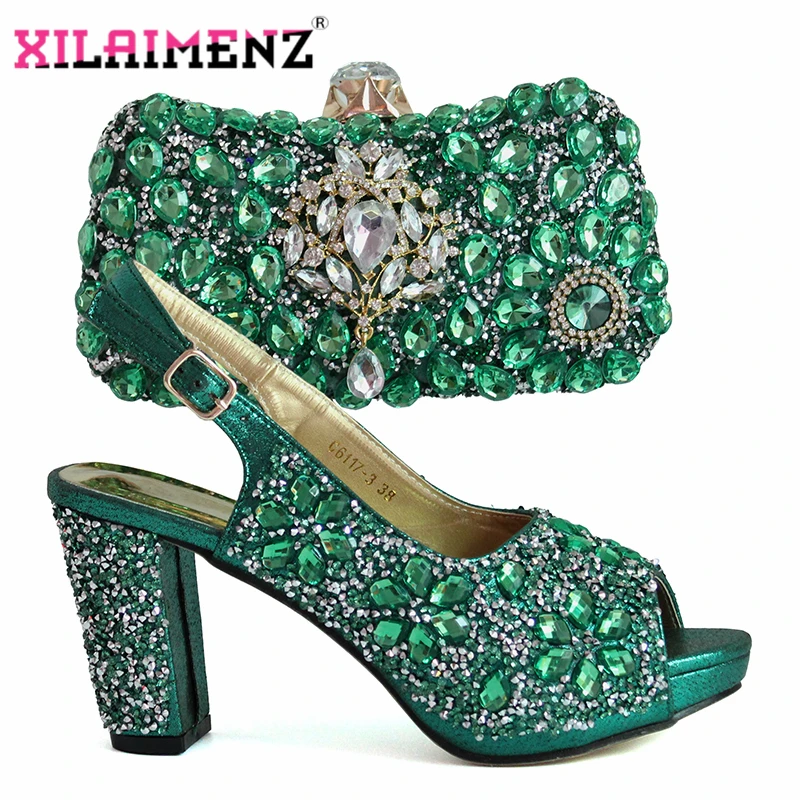 Г., рождественские ограничения, Женская обувь в африканском стиле сумка в комплекте зеленого цвета, высокое качество, итальянская женская удобная обувь на каблуке
