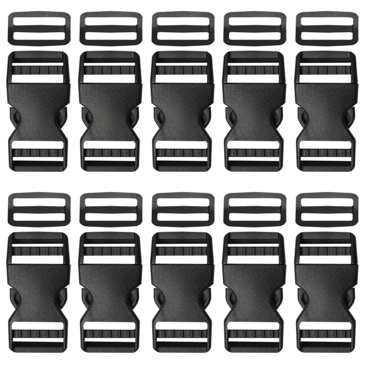 

Plastic Buckle 1/1.2 Inch Adjustable Quick Side Release Clips with Slides for Dog Collars Webbing Strap and Backpack Repair