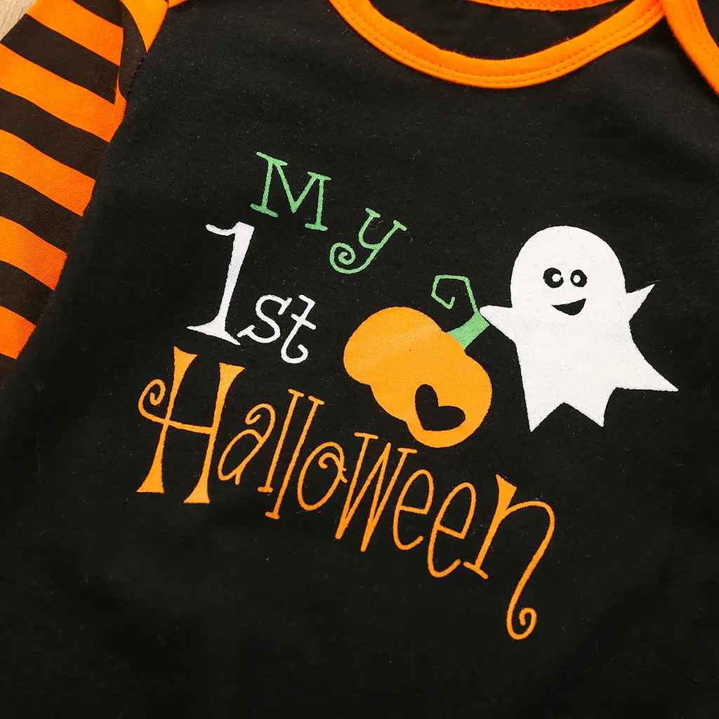 2020 hot selling costume halloween new style Baby Girls Boys Halloween Pumpkin Clothes Set Infant Romper Hats 2Pcs Outfits