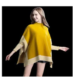 [EWQ] весна осень водолазка воротник длинный рукав свитер полосатый хит цвет Вязание широкие брюки костюм для женщин AD47502a