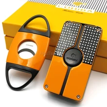 COHIBA элегантная ветрозащитная Зажигалка для сигар и сигарет, металлический резак для сигар, 3 фонарь, зажигалки с подарочной коробкой