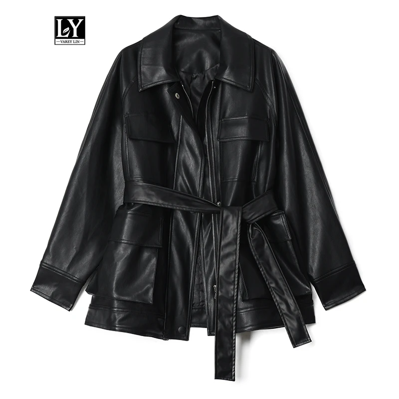 Ly Varey Lin новые женские свободные Куртки из искусственной мягкой кожи винтажные