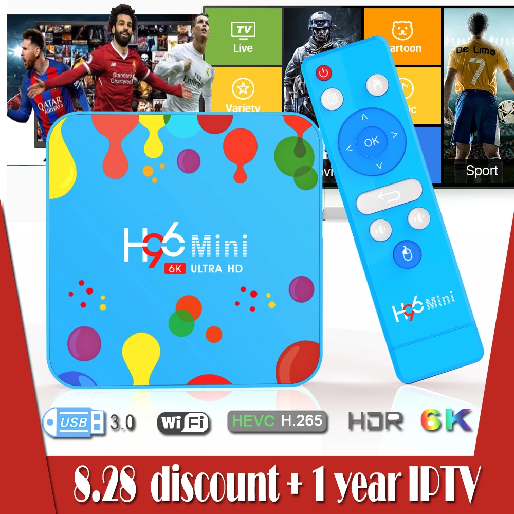 

Quad-Core H96mini 6K Tv Box Set top box Allwinner H6 Youtube 4K 128GB Android 9.0 Box tv Media-Player Iptv sport smart tv