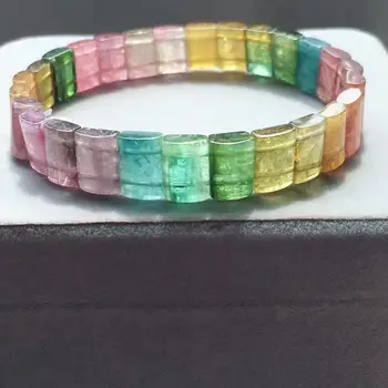 

Certificate Natural Colorful Tourmaline Quartz Clear Bead Bracelet 10mm Clear Rectangle Beads Bangle Women Brazil AAAAAA