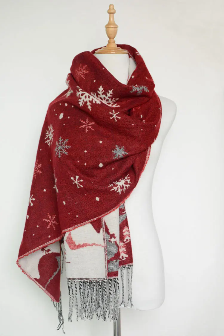

snowflake floarl print tassel Women Solid Coarse Wool Scarf Female Winter Long Thick Warm Winter Knitted Scarves shawl