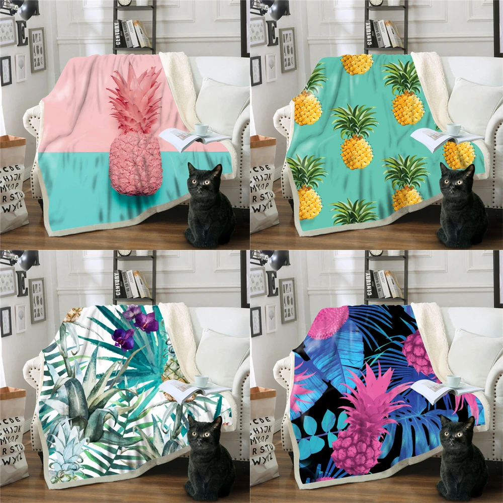 

Throw Blanket 3D Printed Pineapple For Sofa Velvet Plush Sherpa Fleece Blanket Microfiber Couch Cover Bedspread Drop Shipping
