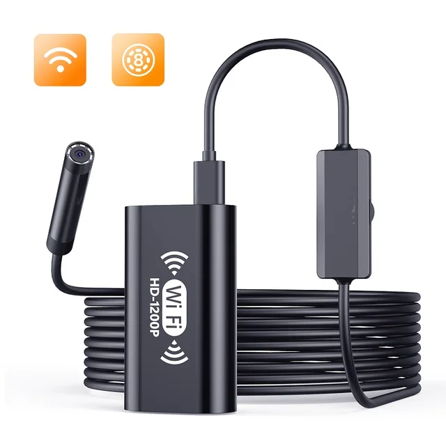 WiFi Endoscope Camera 8MM HD1200P IP67 Waterproof USB Inspection Accessories Gadget 4a44f1c266aa975b7d5ed1: 10M|1m|2m|3.5m|5M