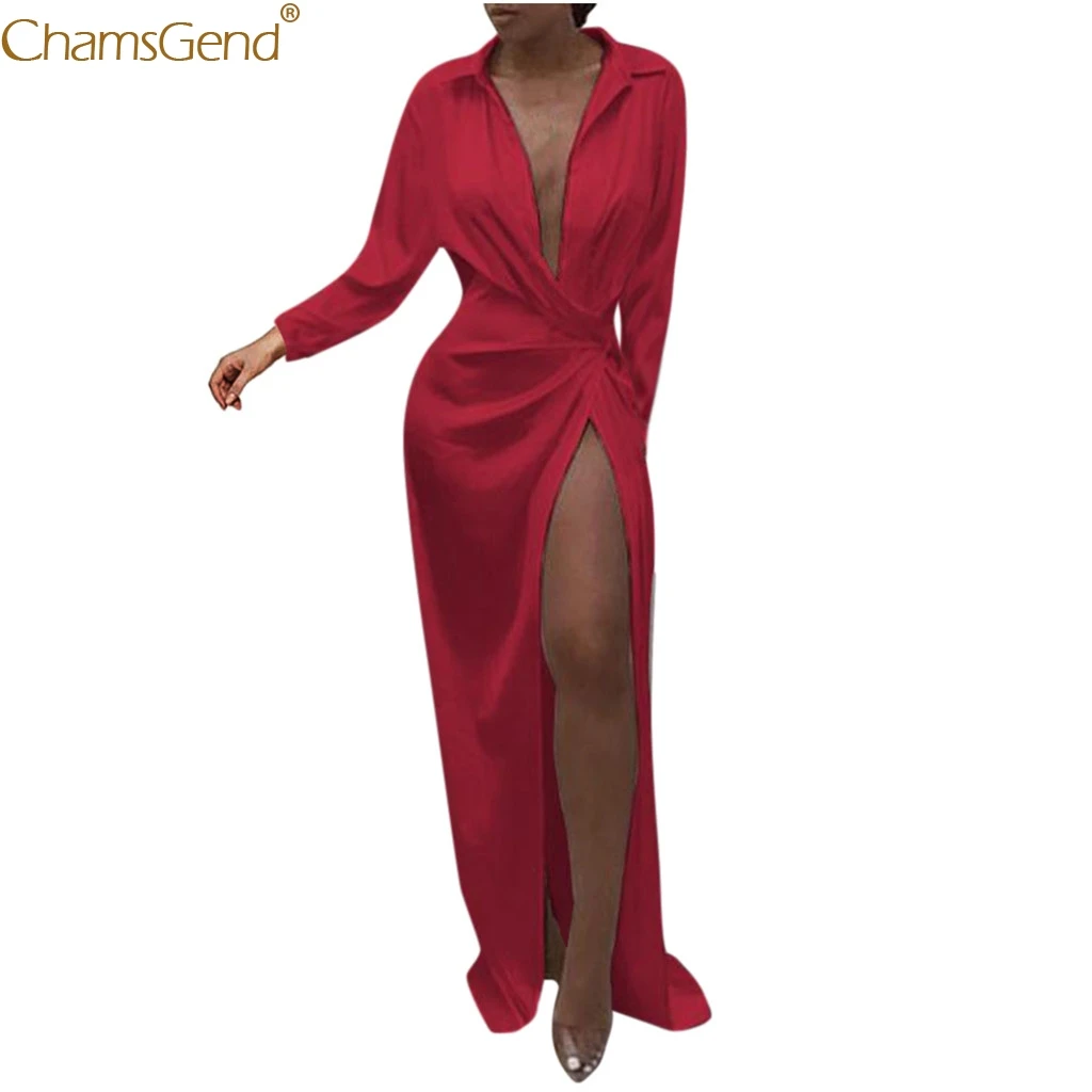 Women Deep V Solid Wrap Autumn Dress Women Plus Size Cotton Dresses Woman Party Night Maxi Dresses Bohemian Aug