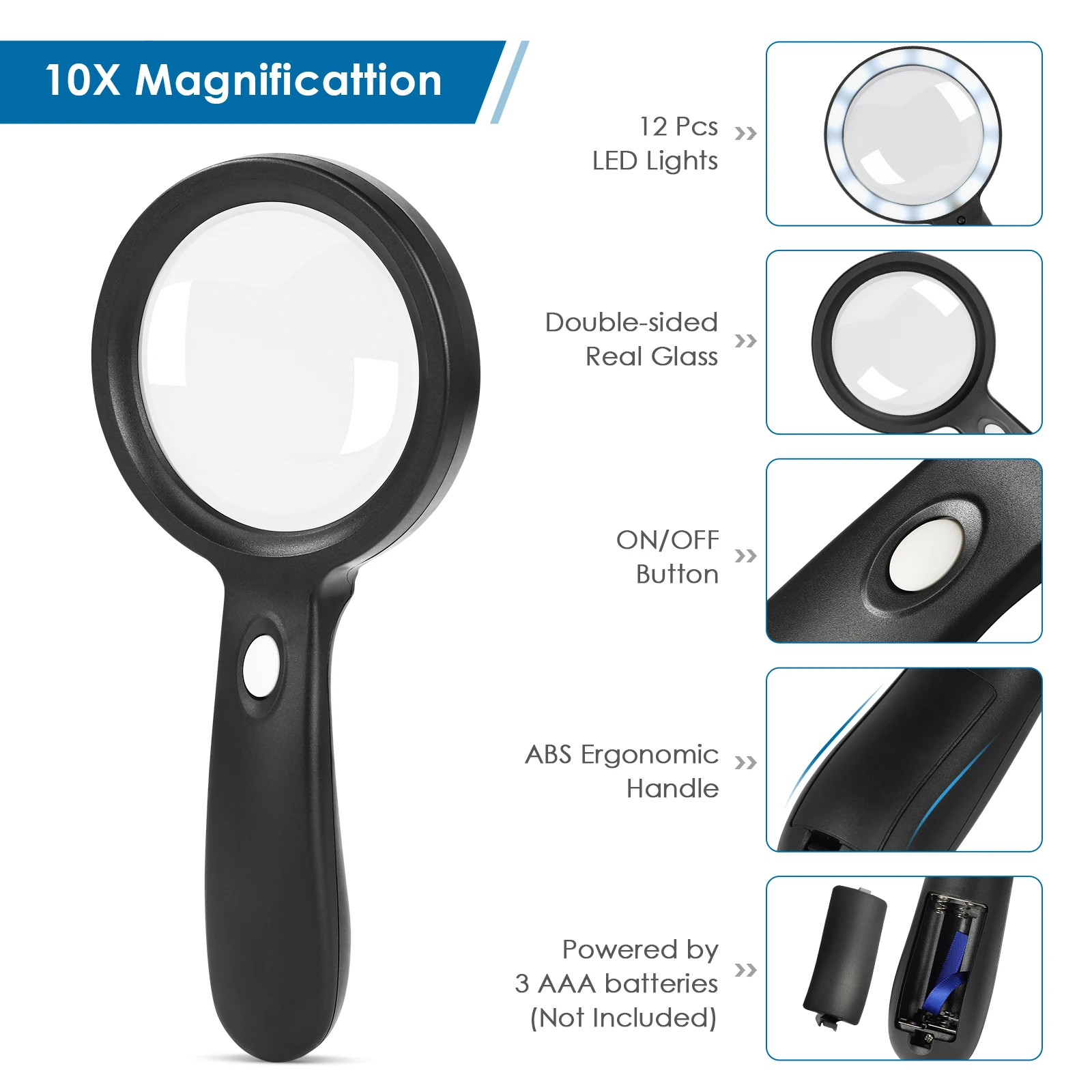 Pesfehhy 10X Vergroting Juwelier Loep Triplet Lens Vergrootglas Met 6 Led Uv Licht 21mm Voor Edelstenen Sieraden Munten Postzegels Etc 3619475091