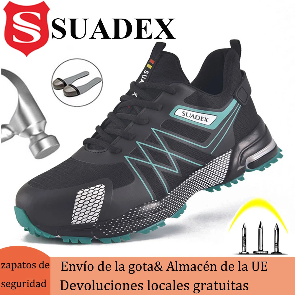 SUADEX Zapatos de seguridad para hombres con puntera de acero de trabajo para mujeres Calzado deportivo transpirable Construcción Botas de trekking Azul Gris Verde Rojo 37 48 EU|Botas