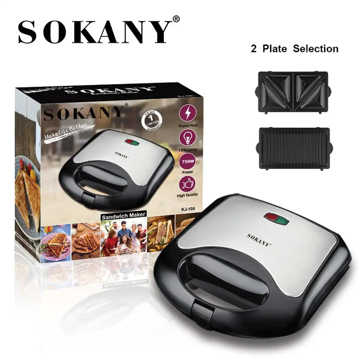 Sokany Nonstick Electric Sandwich Maker Breakfast Machine Bread Toast Breakfast Machine Waffle