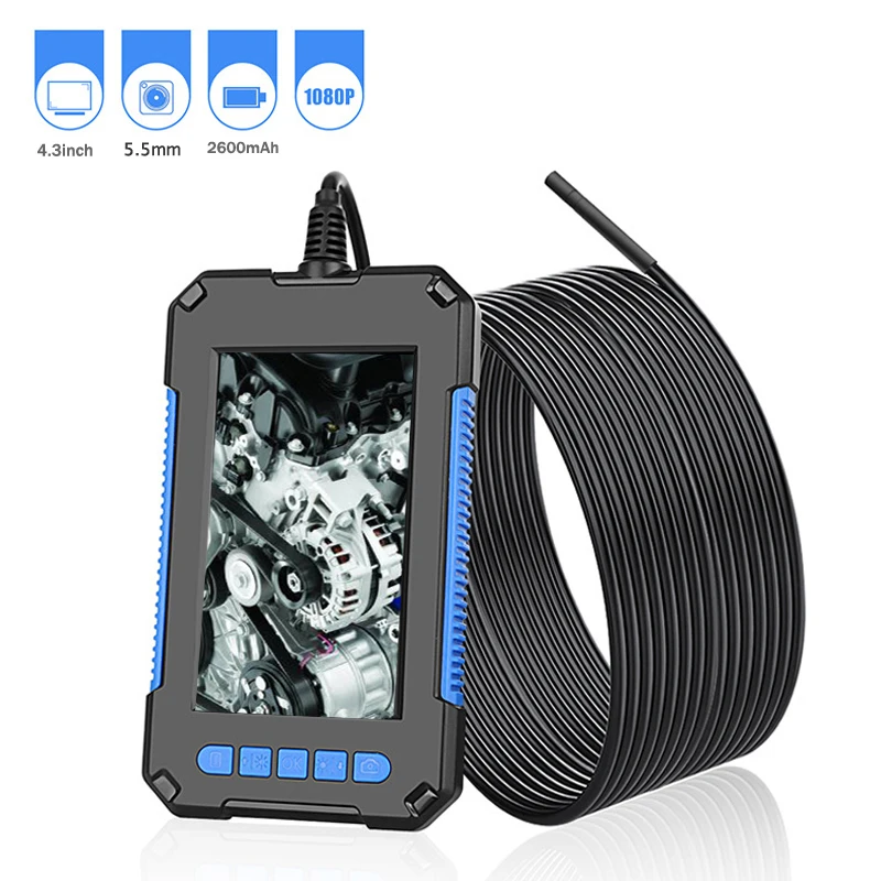 8mm Industrial Endoscope Camera 1080P HD 4.3inch LCD Screen endoscope IP67 Waterproof borescope 8 LEDs 2600mAh Battery