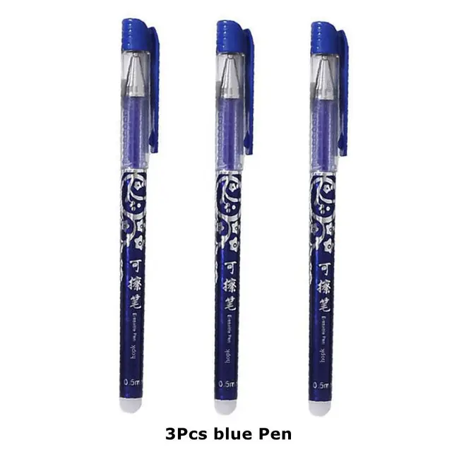 Erasable Pen Set 0.5mm Needle Bullet Tip Gel Ink Pens Refills Rods write erase Washable Handle for School Office Supplies 3Pcs Blue pen A
