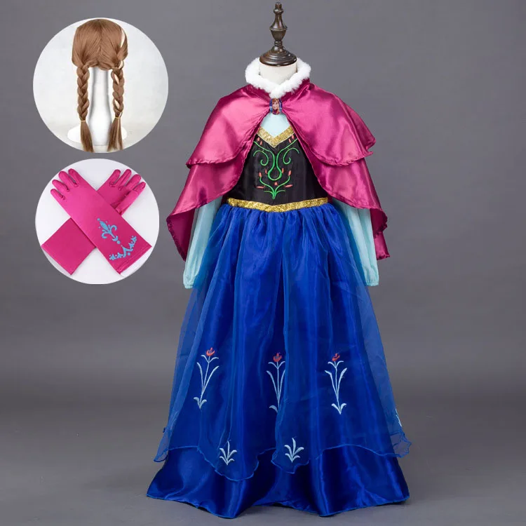 Новогодние костюмы принцессы Эльзы и Анны для коронации, праздничное платье для девочек, вечерние платья с сетчатыми рукавами