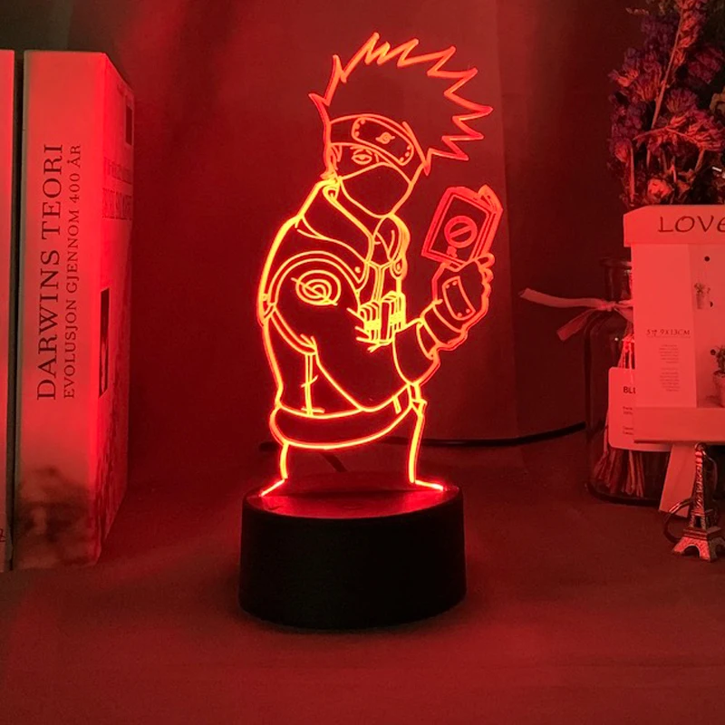 

3d Illusion Led Night Light Kakashi Hatake Holding Book Nightlight Gift for Kids Boys Children's Bedroom Decor Table Lamp Naruto