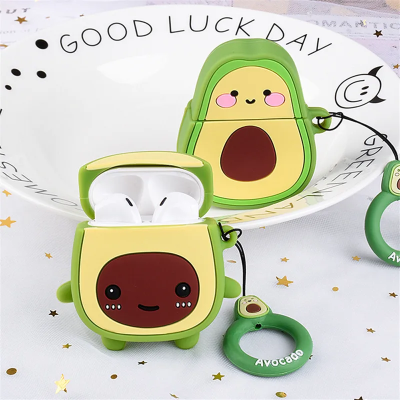 

Wireless Bluetooth Earphone Case for Airpods Accessories 3D Silicone Protective Cover Bag Anti-knock Cute Fruit Avocado Ring Toy