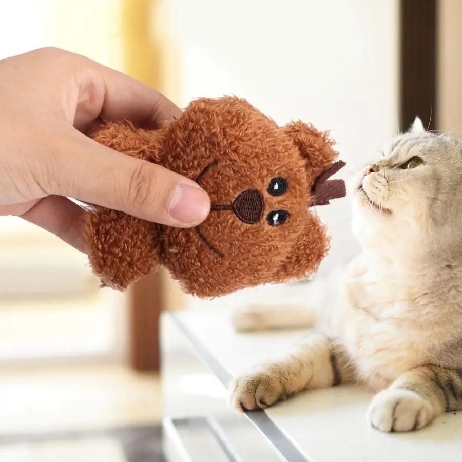 3 шт., плюшевая игрушка для питомца кошки, коричневый маленький медведь, встроенная кошачья мята для обучения, интерактивные прочные игрушки для кошек
