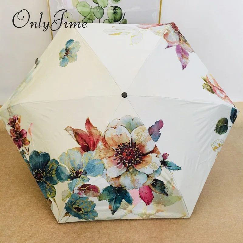 Only Jime Flowers Five Folding Sun Umbrella Female Ultra Light Compact Mini Pocket Portable Folding Sunscreen Anti-UV Umbrella