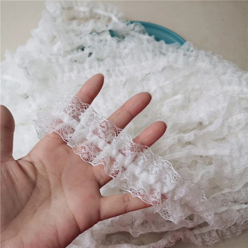 DIY Bra Ribbon Underwear Wedding Doll Skirt Belt Trim Sewing Accessories Double Layer Pleated Stretch Lace