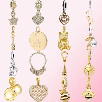 

2019 100% 925 sterling silver classic Star Heart Shaped Bee Tree of Life Scarecrow Bear Arrow Gold Charm Pendant Free Shipping
