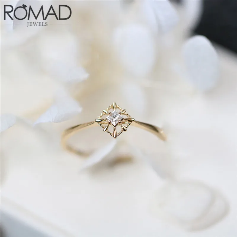 ROMAD Новое модное простое кольцо с кристаллами для женщин ювелирное женское Свадебный обручальный на палец кольца розовое золото изящное парное кольцо - Цвет основного камня: Gold