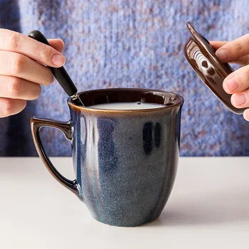 

EWAYS Creative Ceramic Coffee Mugs With Spoon Classic Solid Color Office Tea Cup For Fruit Juice