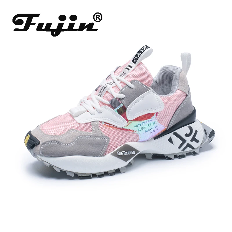 Женские кроссовки на платформе Fujin повседневные дышащие плоской подошве со