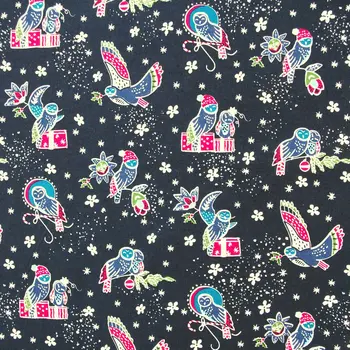 

1 yard Cotton Woven Fabric - Bird and floowers on deep blue background (width=140cm)