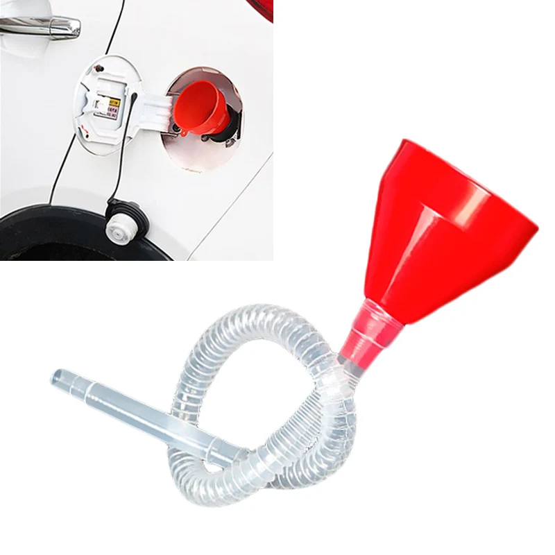 Plastic Funnel One-Piece Construction Pour Oil Red Tool with Soft Pipe USE for Car and Motorcycle Fuel Funnel 