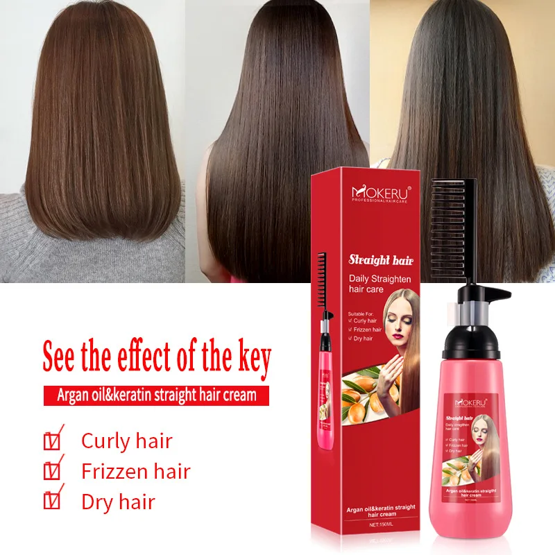 Mokeru 150ml Argan Oil Smoothing Shiny Hair Straightener Cream Natural Straight Hair Relaxer Cream for Woman Straightening