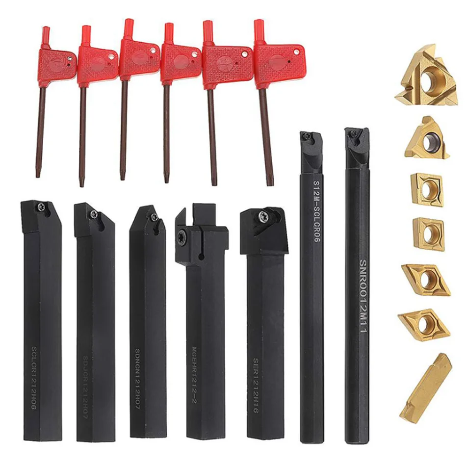 

7pcs/set 10 12 16mm Shank Carbide Insert Lathe External and Internal Turning Tool Finishing Boring Bar Thread Turning Tool