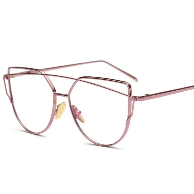 RBRARE Cat Eye Glasses for Women Alloy Anti Blue Light Glasses Optical Clear Lens Cateye Glasses Frame Vintage Metal Eyeglasses Pink-T