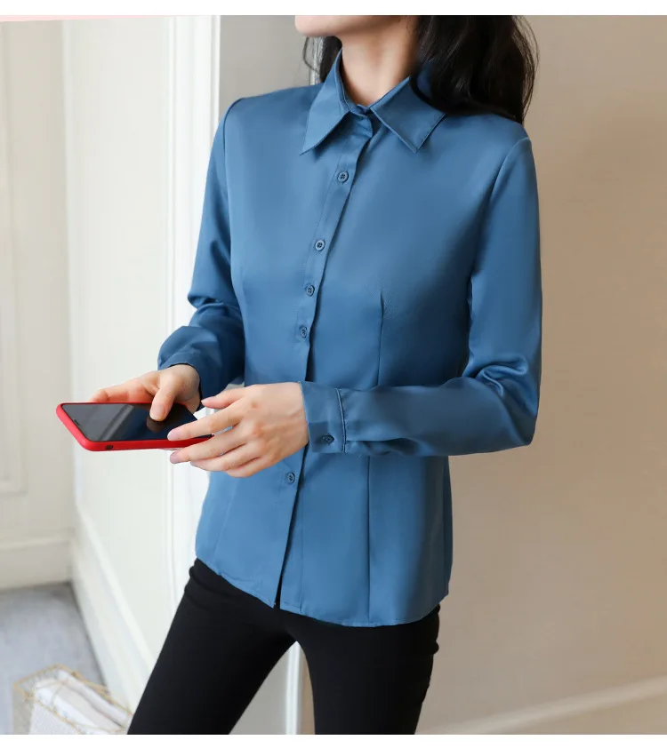 

Spring Autumn Solid Color Women Blouse Fashion Korean Long Sleeve Slim White Tops Shirts Office Lady Blouses Plus Size 3XL Tops