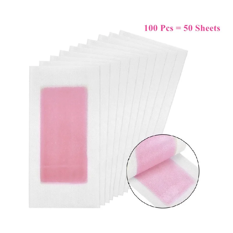 100 Pcs=50 Sheets Red Color Hair Removal Paper Wax Strips Double Side Wax Paper For Face Legs Body Bikini Care