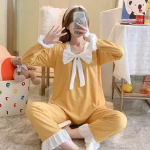 

Comfy Home Clothes For Women Solid Pajamas Set Autumn Woman 2PCS Sleepwear Long Sleeve Pants Femme Pijamas Suit