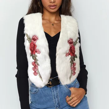 

Dicloud Embroidered Faux Fur Vest Women 2019 Fashion Slim Cardigan Ladies Plus Size Winter Coat Women Black White Jacket S-XL