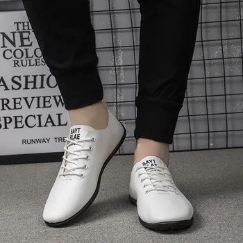 

Spring Autumn Men Shoes 2020 Fashion Flat Leather Shoes For Men Casual Black White PU Shoes Breathable Men Footwear Size 39-44