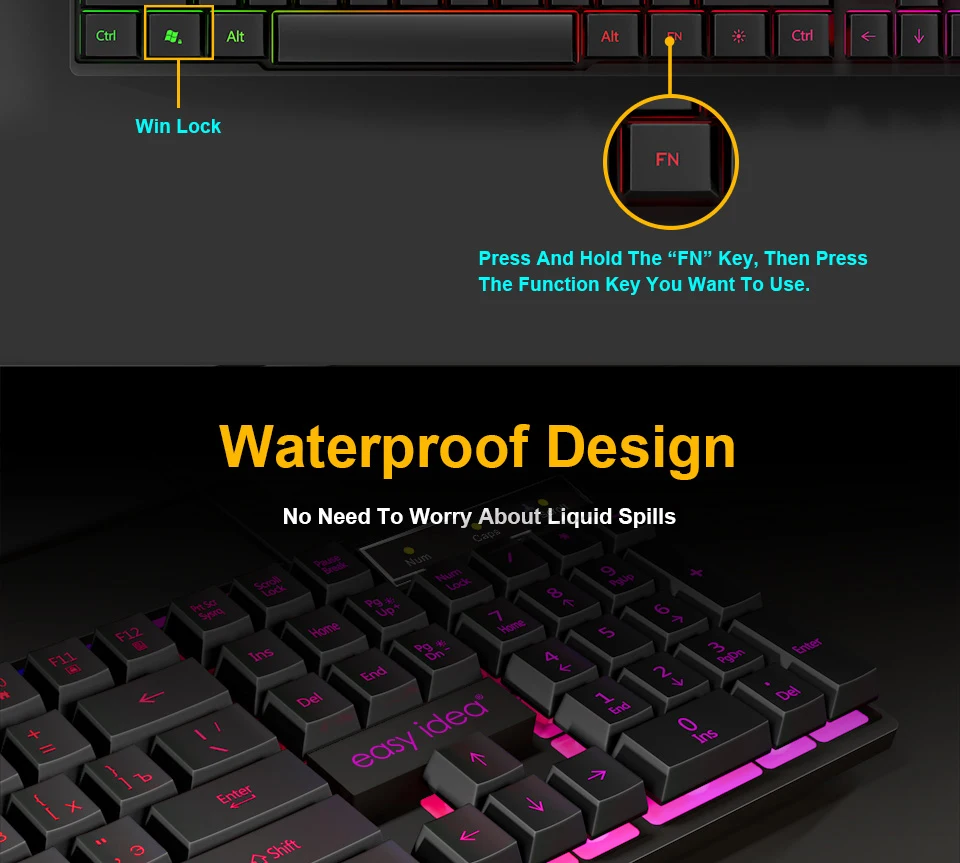 Gaming Keyboard Gamer Mechanical Imitation Keyboard Gaming RGB Keyboard with Backlight Ergonomic Key Board 104 Keycaps for PC