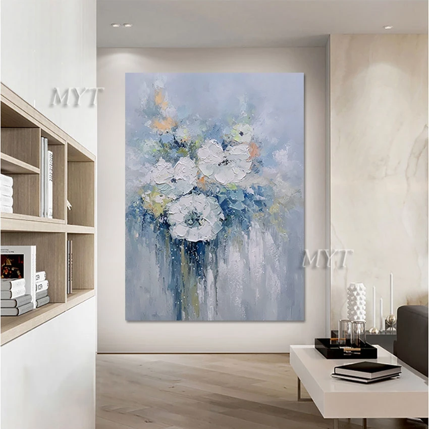 

Синий фон белый нож цветок абстрактная роспись маслом чистая ручная роспись абстрактный цветок декоративная живопись искусство