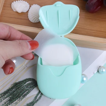 

50Pcs Disposable Soap Paper Clean Scented Slice Foaming Box Mini Paper Soap New~