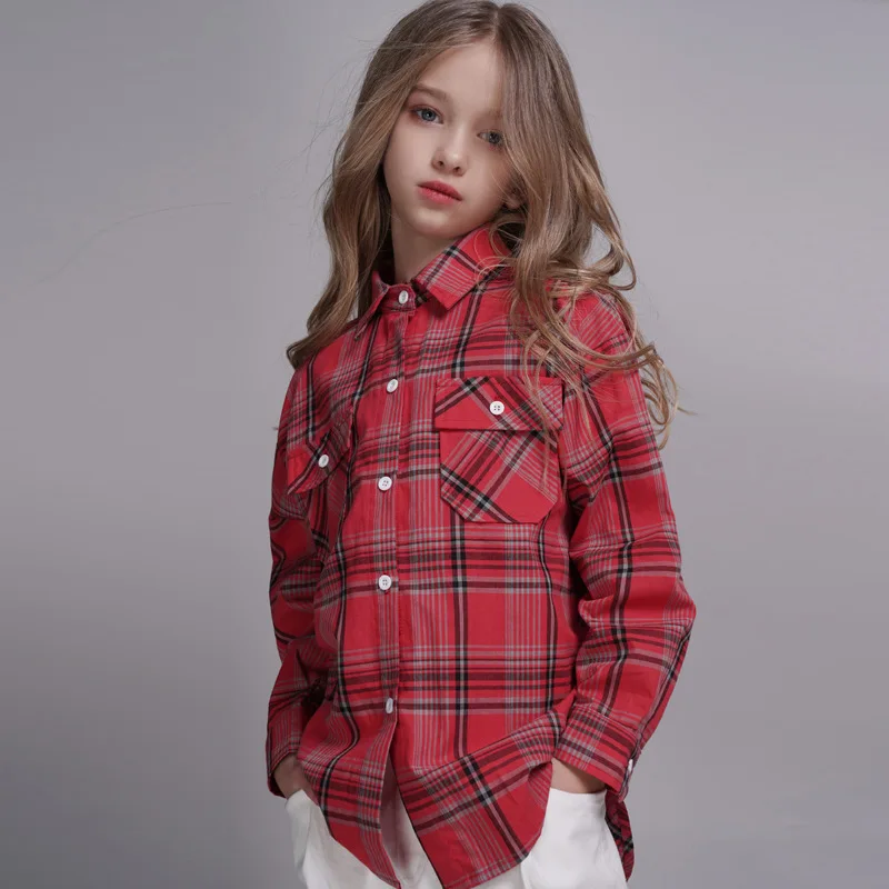 

Blouses Baby Girl 2020 Spring Cotton Shirt For Teens Kids Plaid Blouse Big Size Girl Clothes Tenages Cotton Shirts Casual Tops