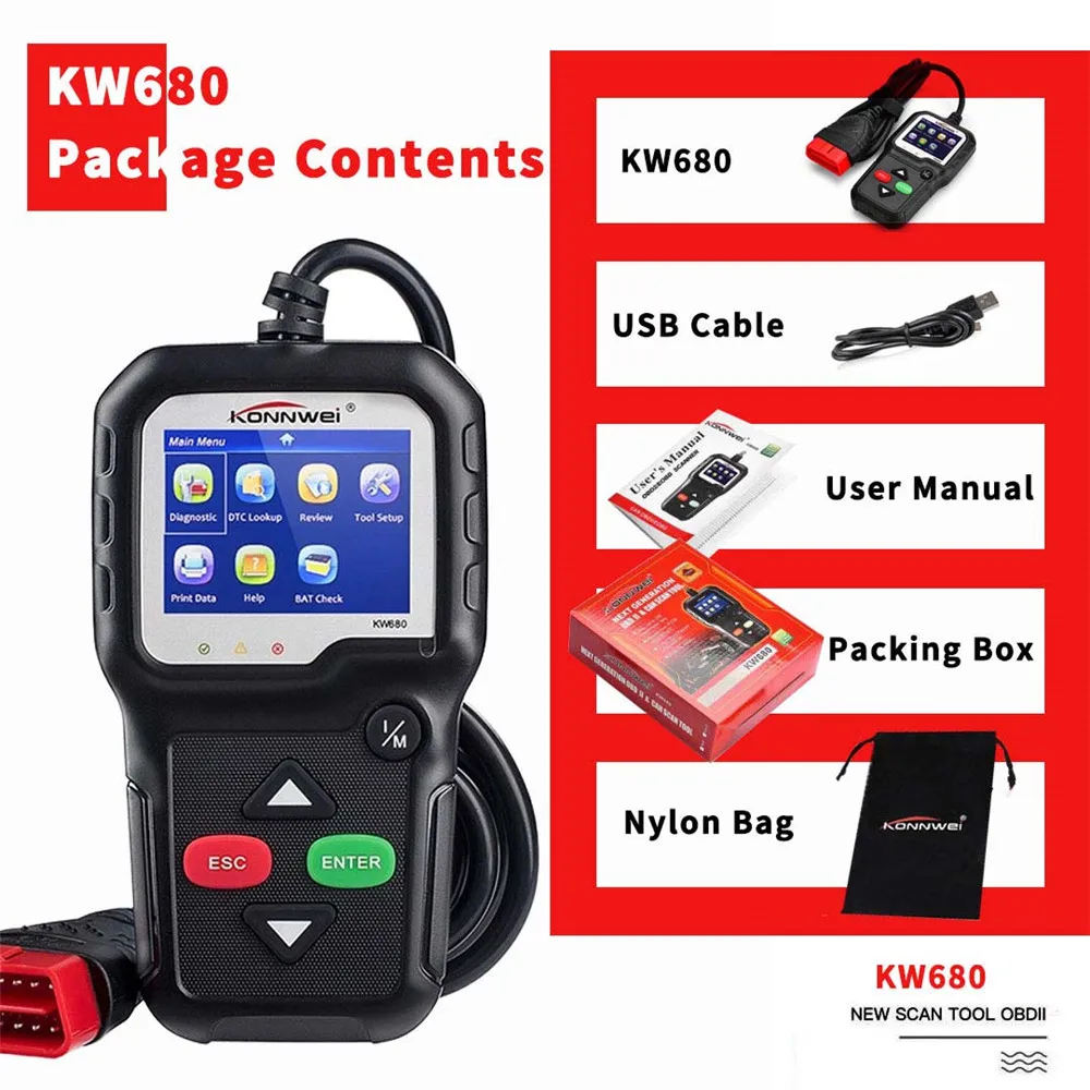 KONNWEI автомобильный ODB2 KW680 диагностический инструмент OBDII OBD 2 ODB автоматический